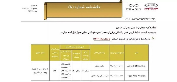 شرایط فروش فوق‌العاده و اقساطی ۲ خودرو از امروز ۲۰ شهریور ۱۴۰۳ +جدول قیمت