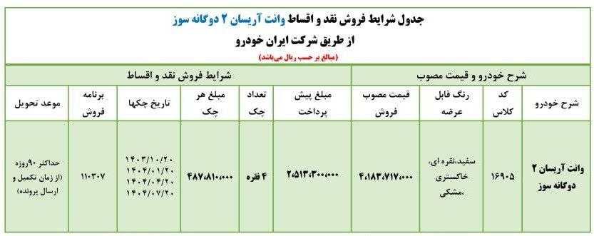 طرح فروش اقساطی وانت آریسان ۲ + جزئیات