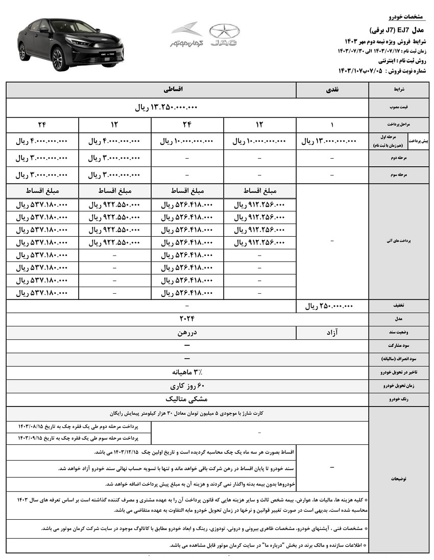 فروش نقد و اقساط جک EJ۷ با تخفیف ویژه امروز ۱۷ مهر ۱۴۰۳+ قیمت و جدول