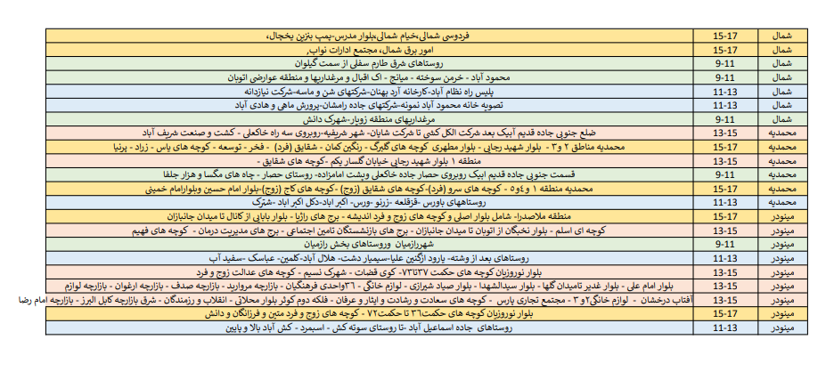 برنامه قطعی برق قزوین