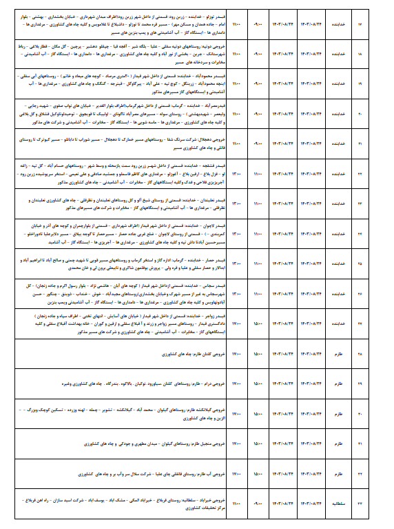 برنامه قطعی برق زنجان فردا ۲۴ آبان ۱۴۰۳