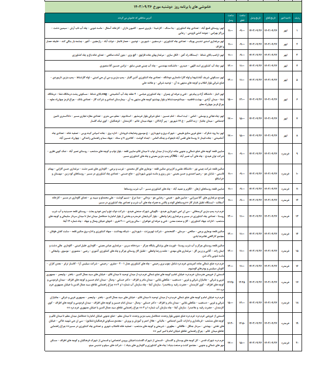 برنامه قطعی برق زنجان