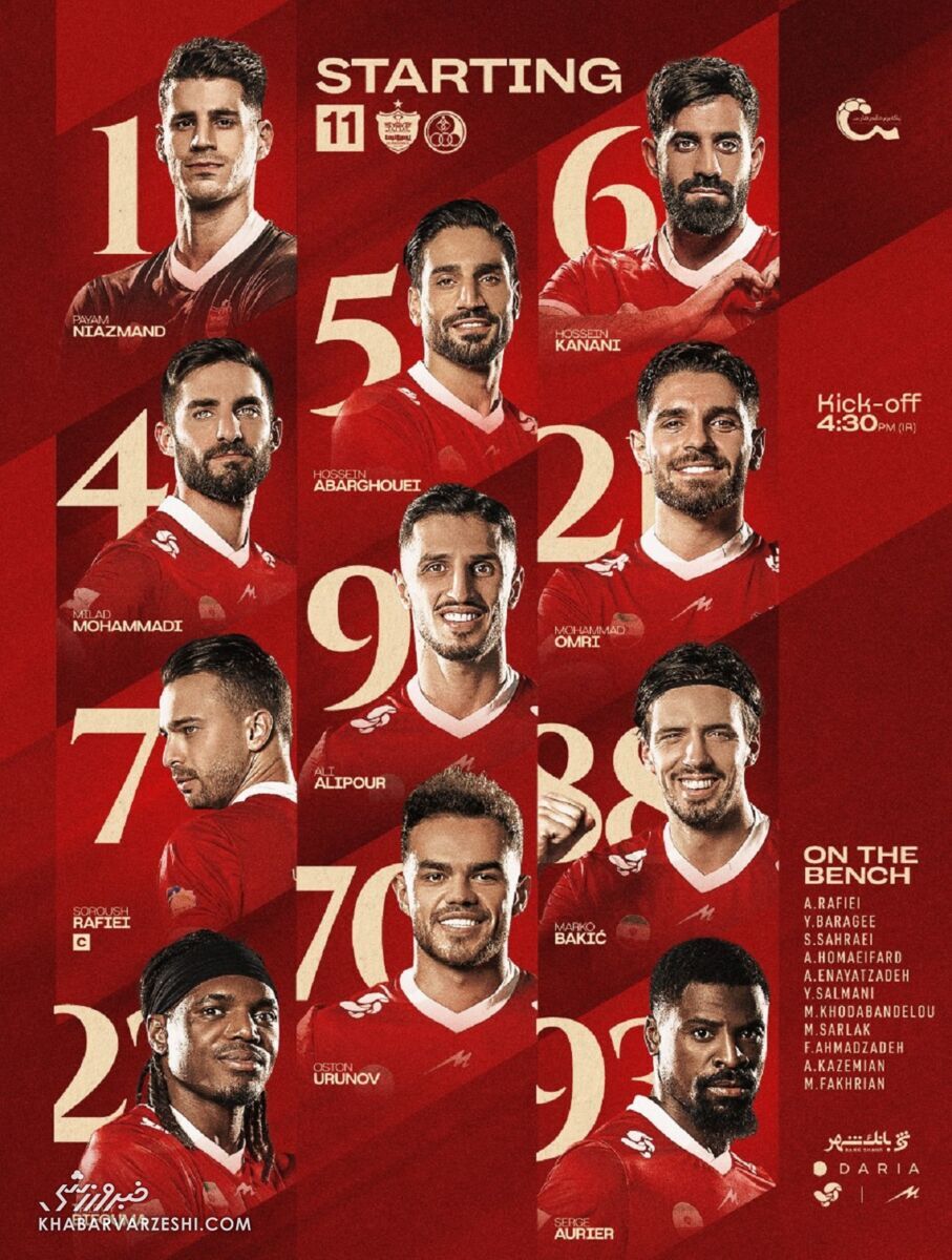ترکیب پرسپولیس برابر استقلال خوزستان؛ ۴ خارجی از ابتدا در زمین ترکیب پرسپولیس برابر استقلال خوزستان؛ ۴ خارجی از ابتدا در زمین