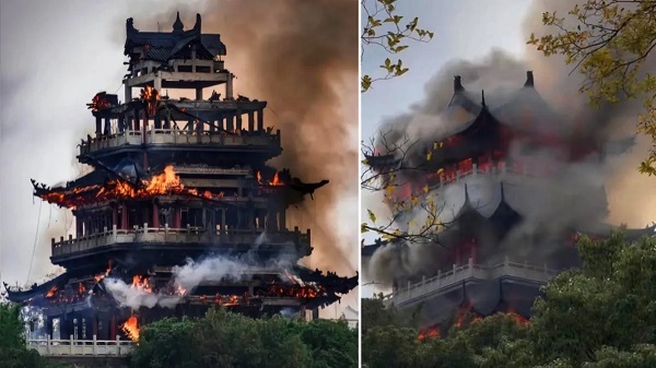 معبد ۱۵۰۰ ساله چین در آتش سوخت + فیلم معبد ۱۵۰۰ ساله چین در آتش سوخت + فیلم