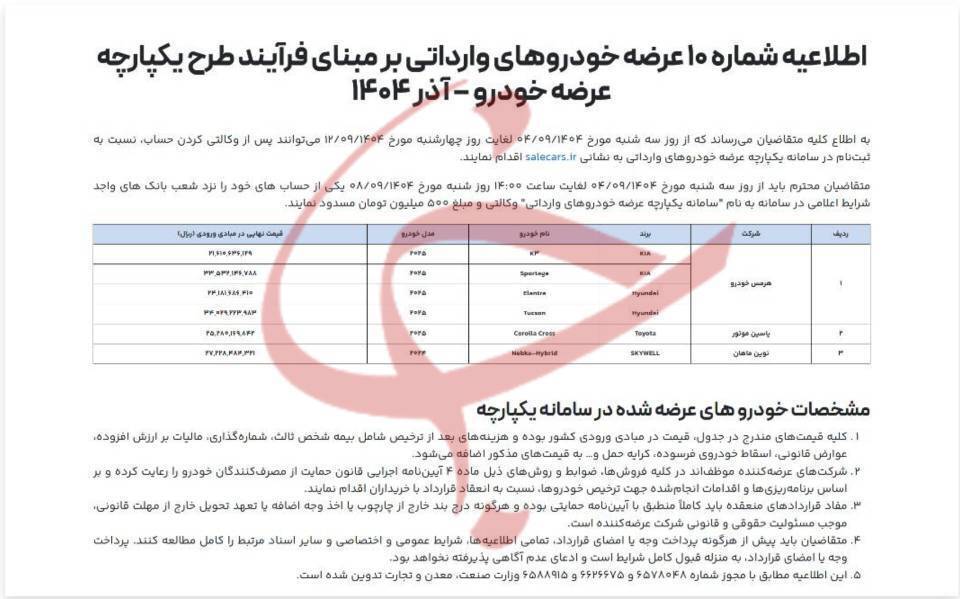 ثبتنام خودروهای وارداتی از امروز ۴ آذر ۱۴۰۴+شرایط، قیمتها و سایت ثبت نام ثبتنام خودروهای وارداتی از امروز ۴ آذر ۱۴۰۴+شرایط، قیمتها و سایت ثبت نام