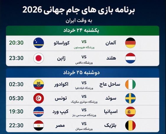 بازی های امشب جام جهانی ۲۰۲۶