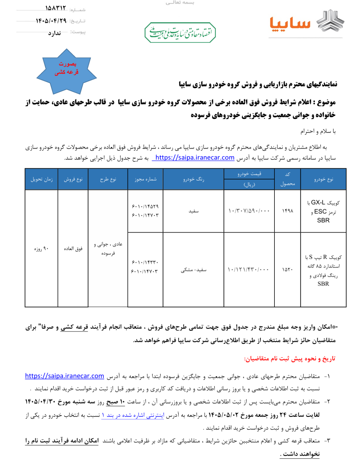 قرعه کشی سایپا امروز شنبه ۳ مرداد ۱۴۰۵ +لینک نتایج قرعه کشی سایپا و اسامی برندگان سایپا