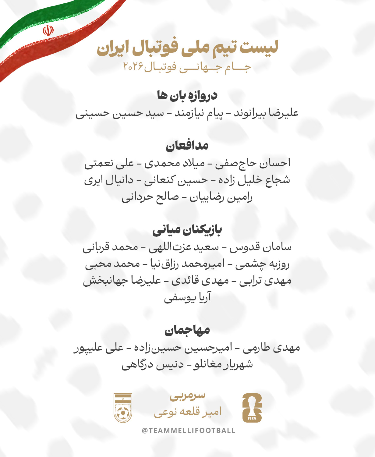 لیست تیم ملی برای جام جهانی