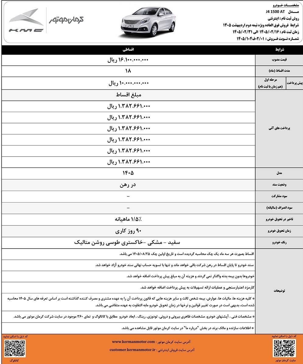 جزئیات فروش محصولات کرمان موتور+ جدول